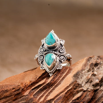 Twin Turquoise 925 Sterling Silver Ring – Protection & Calm(Pre-sale & Delivery 10 days later)