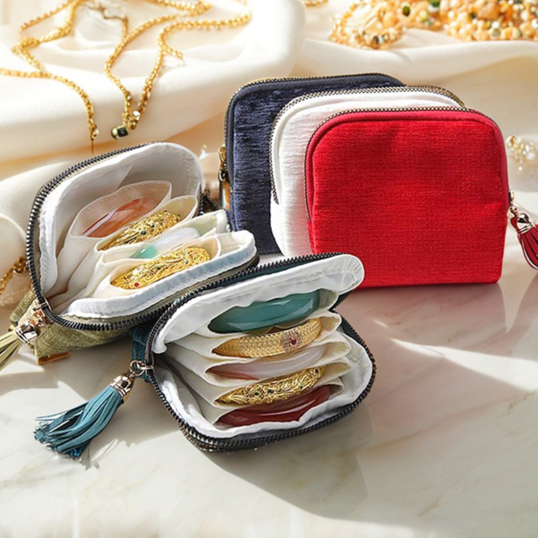 Velvet Tassel Jewelry Organizer – Five-Layer Travel Case (14 colors)