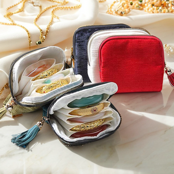 Velvet Tassel Jewelry Organizer – Five-Layer Travel Case (14 colors)