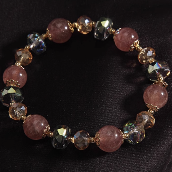 Blossom Charm Bracelet – Strawberry Quartz & Crystal Beads for Love