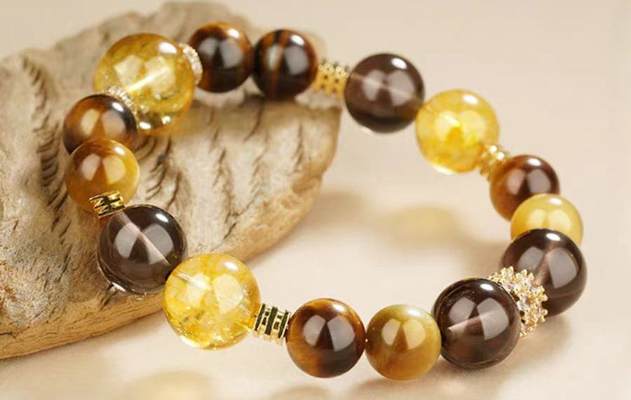 Citrine, Smoky Quartz & Tiger’s Eye Bracelet – Prosperity & Focus