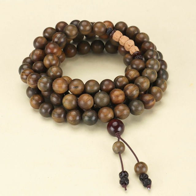 Green Sandalwood Double-Wrap Mala Bracelet with Bodhi Accents – Grounding & Protection