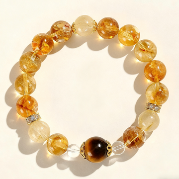 Golden Rutilated Quartz & Tiger’s Eye Bracelet with Crystal Accents – Wealth & Clarity