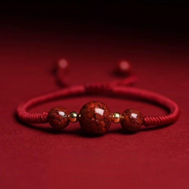 Cinnabar Crystal Sand Red String Bracelet – Hand-Braided Macramé