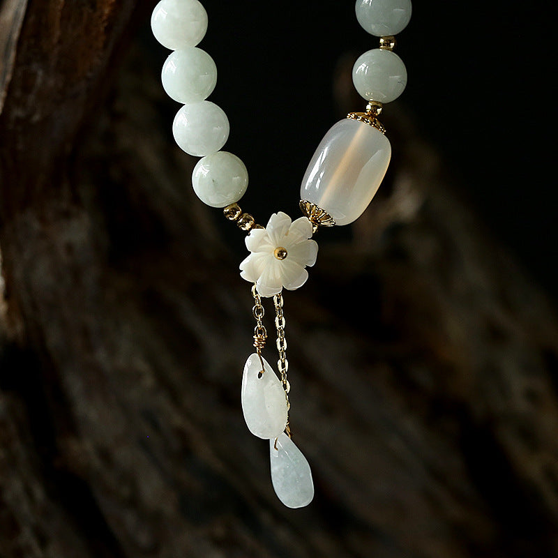 Jade Blossom Bracelet – Natural Jade with 14K Gold & Shell Flower Charm