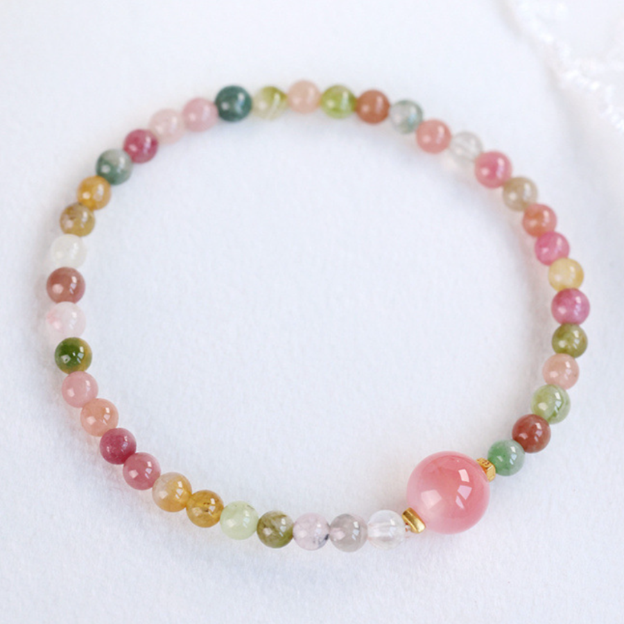 Multi-Color Tourmaline Bracelet with Pink Focal Bead – Love & Harmony