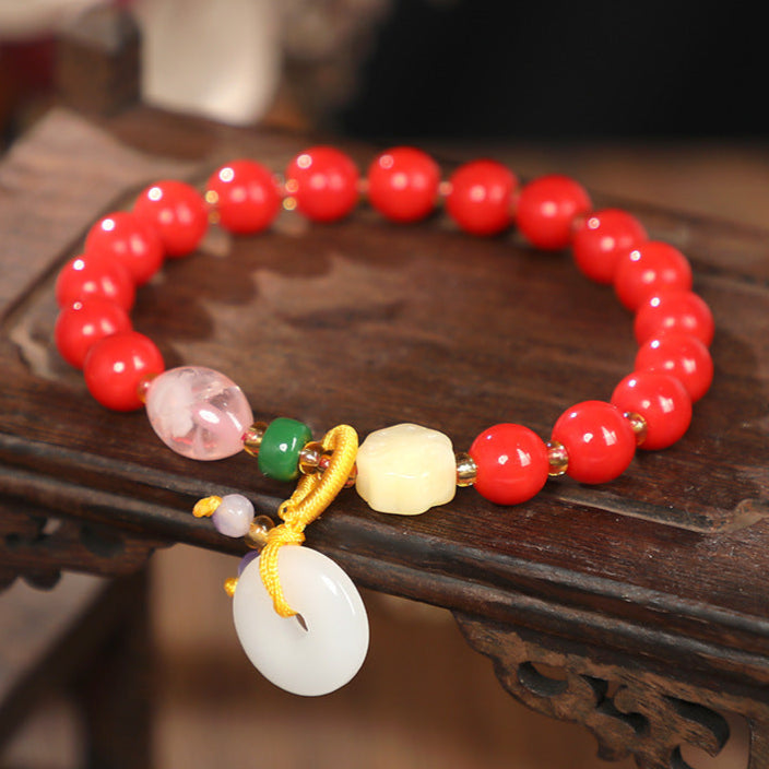 Liuli Glass Peace-Ring Charm Bracelet – Luck & Protection