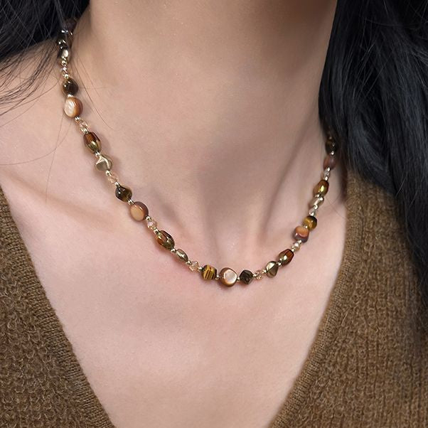 Tiger’s-Eye & Brown Pearl Beaded Necklace