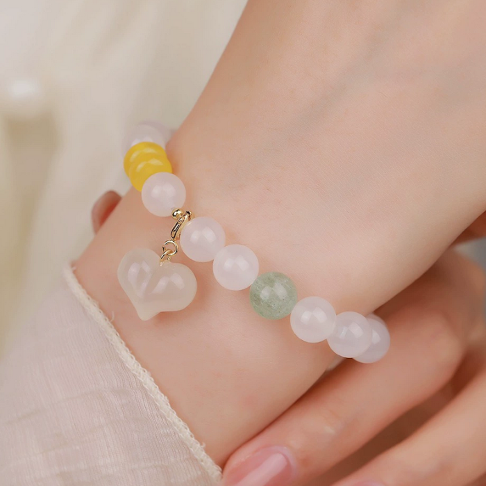 Pure Heart Bracelet – White Agate & Chalcedony with Heart Charm