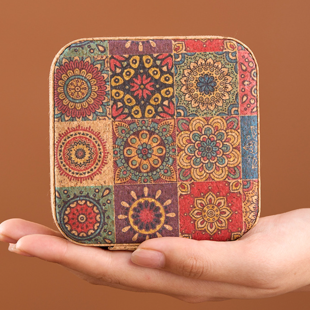 Bohemian Cork-Print Travel Jewelry Box (4 color types)