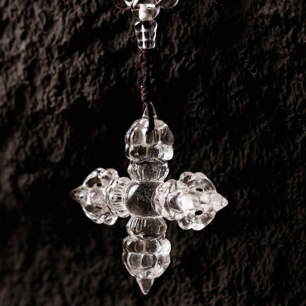 Clear Quartz Vajra Cross Necklace – Energy Protection & Clarity Amulet