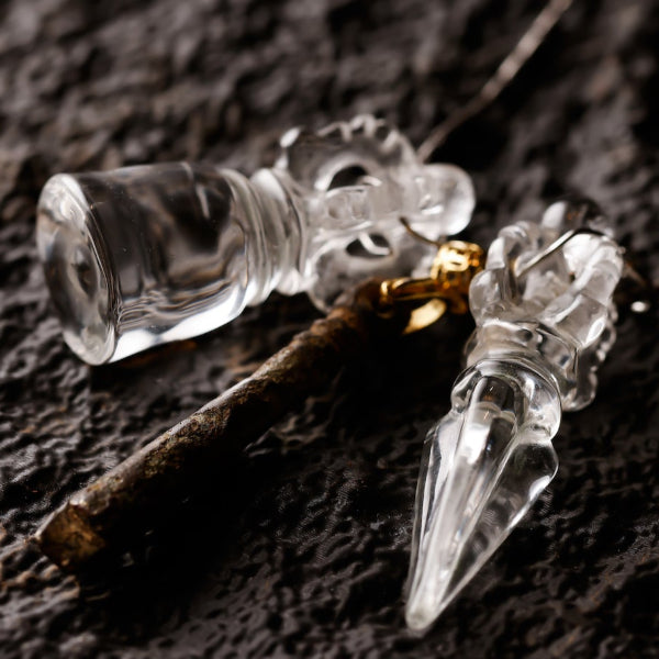 Vajra & Bell Quartz Necklace with Tibetan Tektite – Spiritual Protection & Harmony Amulet