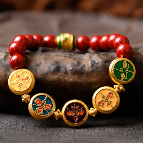 Five Elements Cinnabar Wealth Bracelet – Tibetan Prosperity Thangka Beads