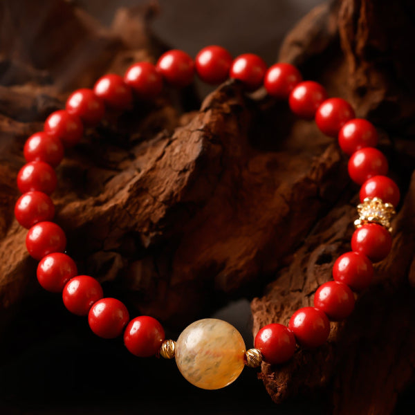 Inclusions White Quartz & Cinnabar Bracelet (Energy Purification Talisman)