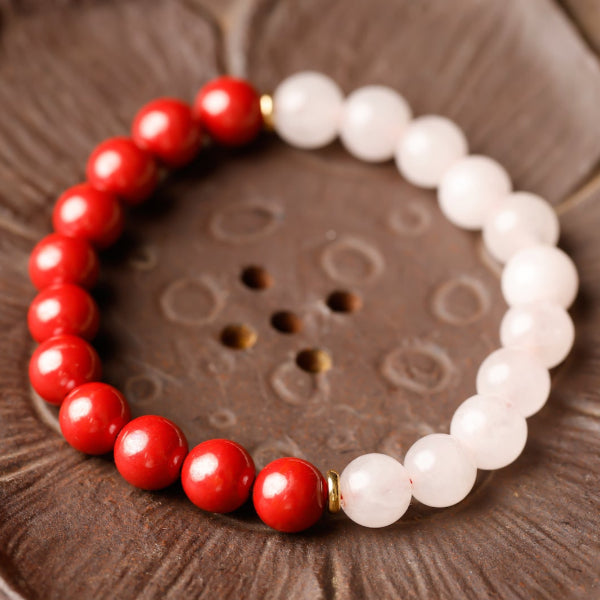 Clear Quartz & Cinnabar Harmony Bracelet – Yin Yang Energy Balance Beads