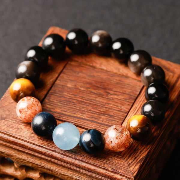 Tiger Eye, Obsidian & Aquamarine Harmony Bracelet – Natural Energy, Protection & Balance