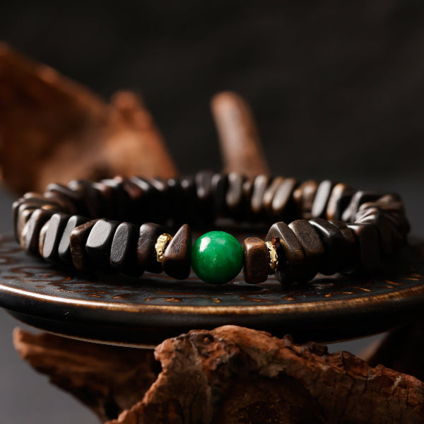 Kynam Agarwood & Emerald Jade Accent Bracelet – Elite Incense Wood Healing Energy