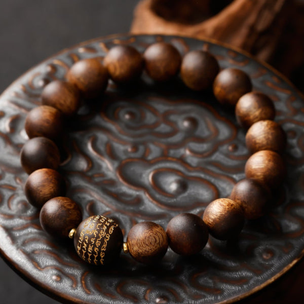 Premium Agarwood Bracelet – Five Elements Mantra Bead (Kynam/Qinan)