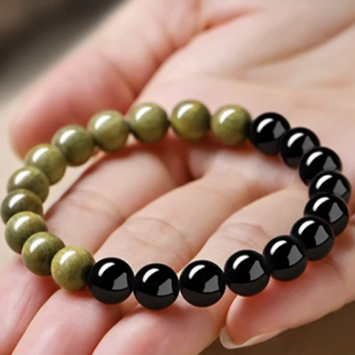 Earth & Shadow Bracelet – Sandalwood & Obsidian Balance