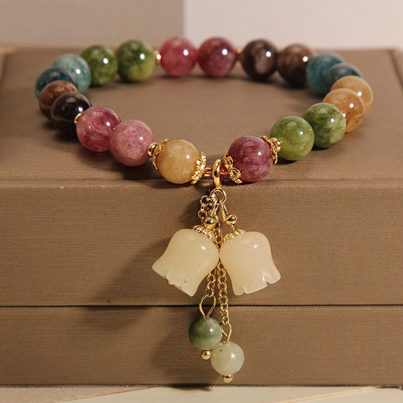 Blooming Fortune Bracelet – Multi-Color Tourmaline with Symbolic Charms