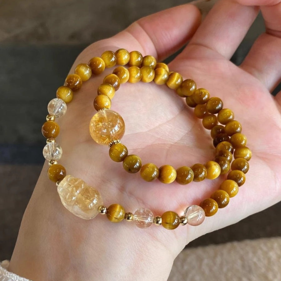 Golden Tiger’s Eye Pixiu Wealth Bracelet – Protection & Focus & Abundance