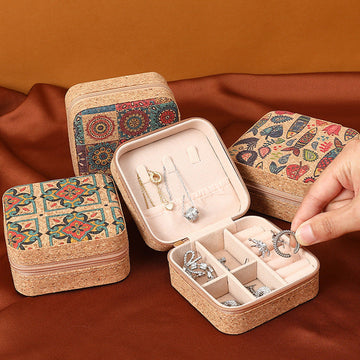 Bohemian Cork-Print Travel Jewelry Box (4 color types)