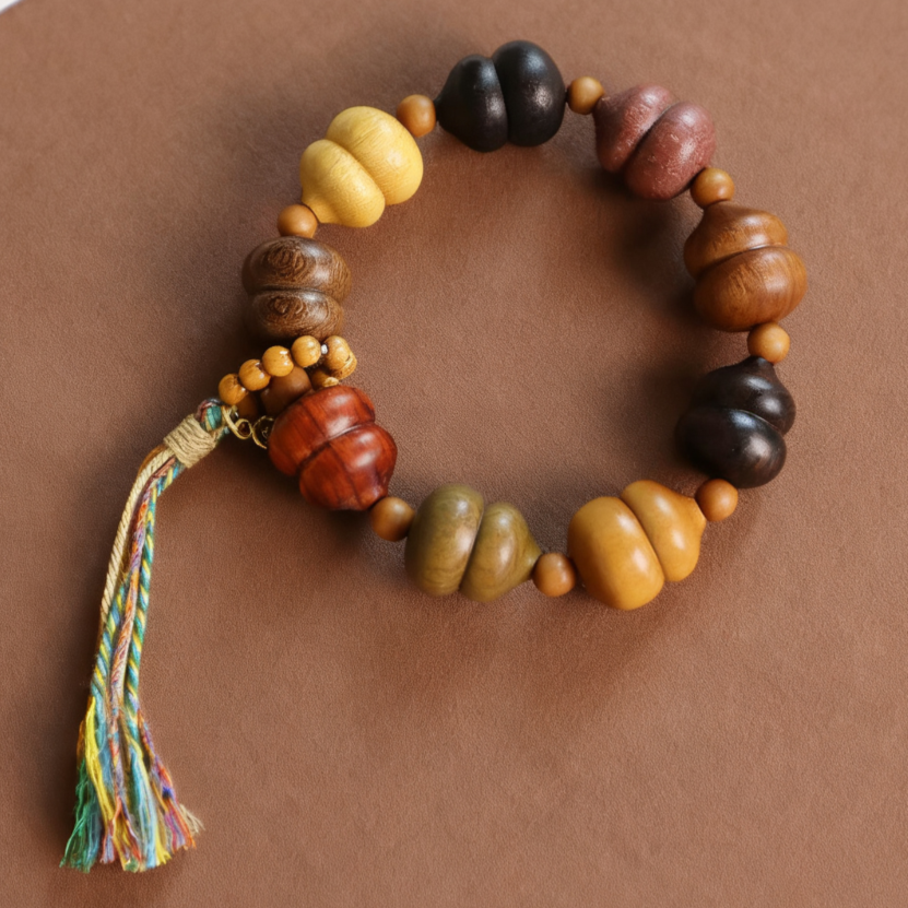 Nine-Treasure Gourd Bracelet – Mixed Rare Woods for Protection & Harmony