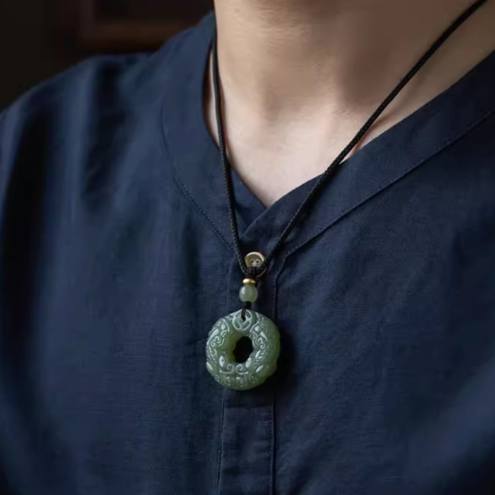 Jade-Look Pixiu Pendant – Double-Sided Carving (Green or White)