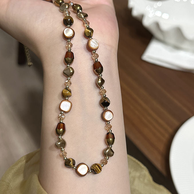 Tiger’s-Eye & Brown Pearl Beaded Necklace