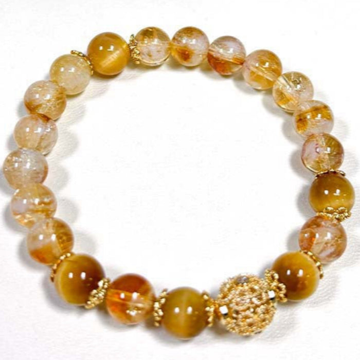 Golden Wealth Bracelet – Citrine or Yellow Phantom Quartz with Tiger’s Eye & Gold Filigree