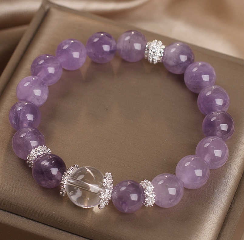 Lavender Serenity Bracelet with Amethyst & Clear Quartz for Clarity & Calm
