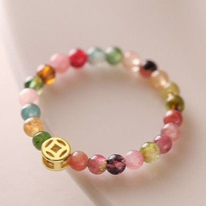 Natural Tourmaline Bead Ring with Coin Accent – Women’s Prosperity Talisman