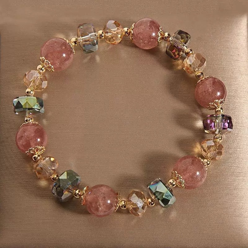 Blossom Charm Bracelet – Strawberry Quartz & Crystal Beads for Love