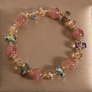 Blossom Charm Bracelet – Strawberry Quartz & Crystal Beads for Love