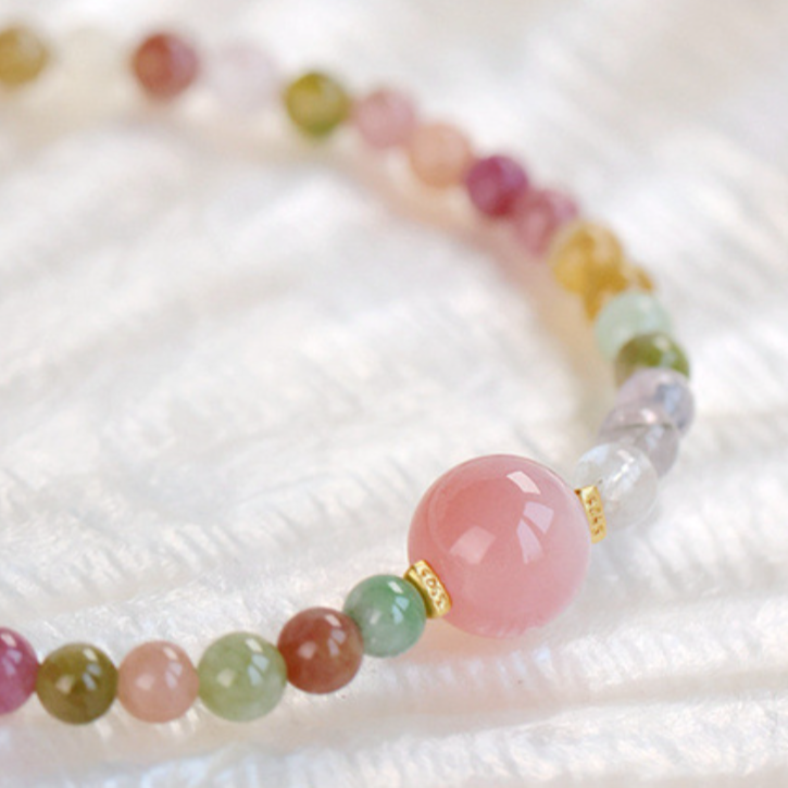 Multi-Color Tourmaline Bracelet with Pink Focal Bead – Love & Harmony