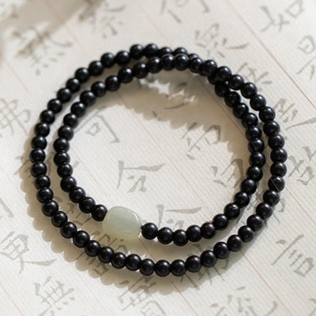 Wooden Mala Bracelet with Jade Accent – Multi-Color Variants