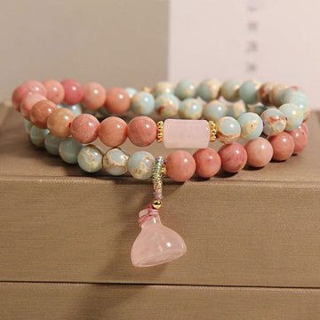 Blush Serenity Bracelet – Rhodochrosite & Shoushan Stone Double Wrapped