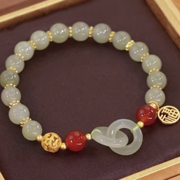 Eternal Harmony Bracelet – Hetian Jade & Red Agate Fortune Link