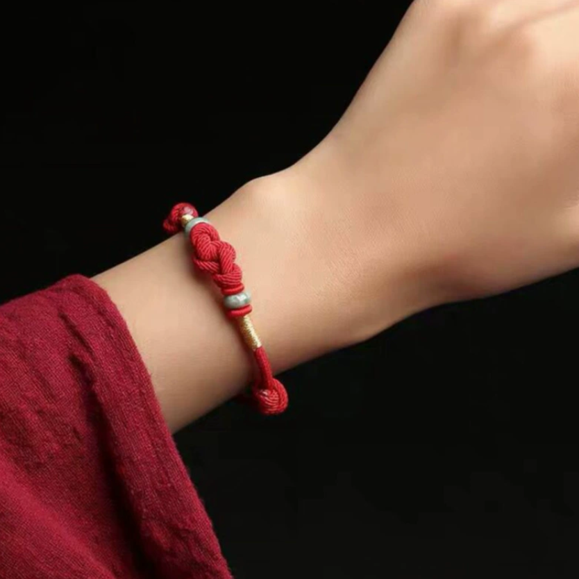 Harmony Knot Bracelet – Jade Beads & Red Cord Protection Charm