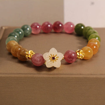 Floral Harmony Bracelet – Multi-Color Tourmaline & Jade Blossom Charm