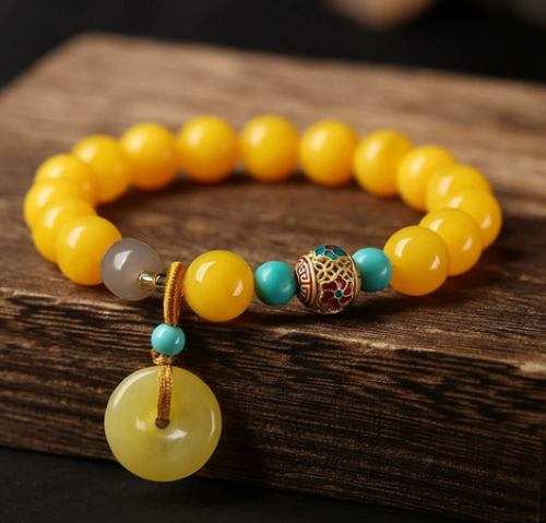 Amber & Turquoise Peace-Disk Bracelet