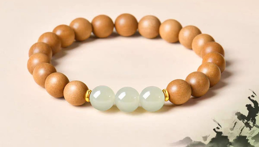 Hetian Jade & Peach Wood Bracelet – Harmony & Grounding