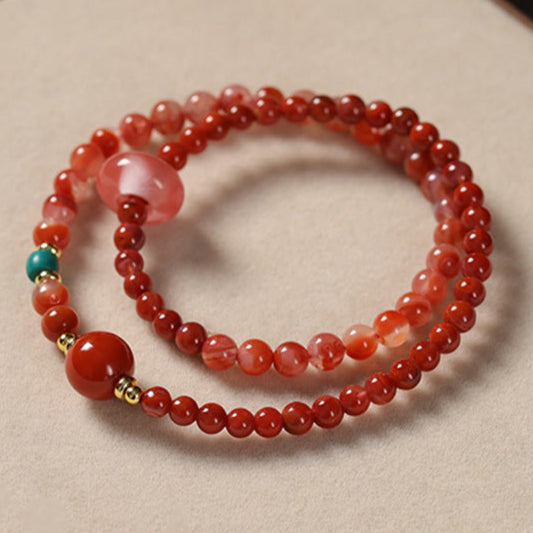 Double-Wrap Red Agate & Watermelon Crystal Bracelet – Women’s Protection & Vitality Talisman