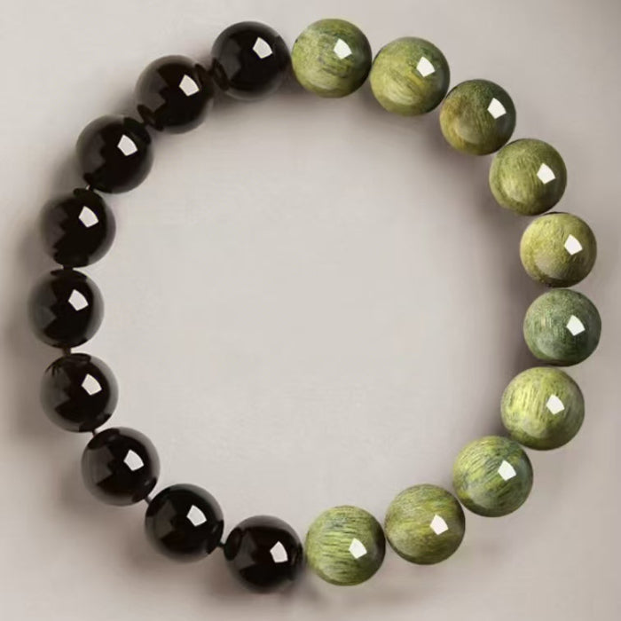 Earth & Shadow Bracelet – Sandalwood & Obsidian Balance