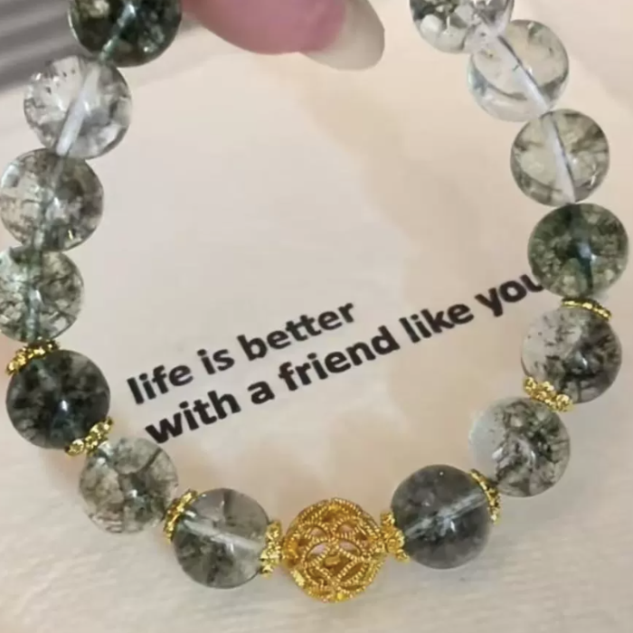 Phantom Garden Bracelet – Green Phantom Quartz & Gold Filigree Harmony