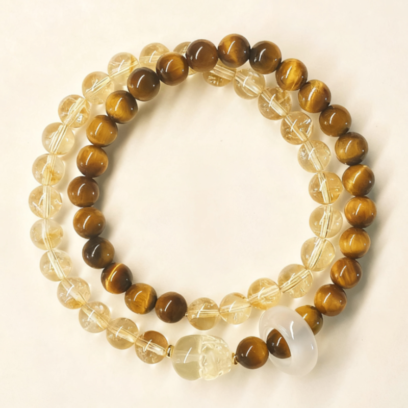 Citrine × Golden Tiger’s Eye Pixiu Double-Wrap Bracelet – Wealth & Protection & Focus