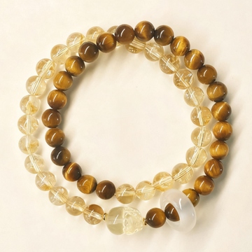 Citrine × Golden Tiger’s Eye Pixiu Double-Wrap Bracelet – Wealth & Protection & Focus