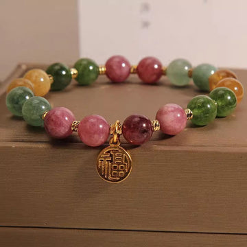 Fortune Blessing Bracelet – Multi-Color Tourmaline with “Fu” Charm