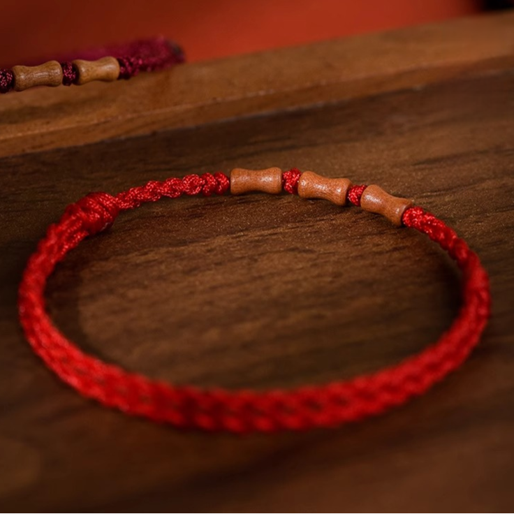Peachwood Bamboo Red String Bracelet – Minimal Talisman (3 Colors)