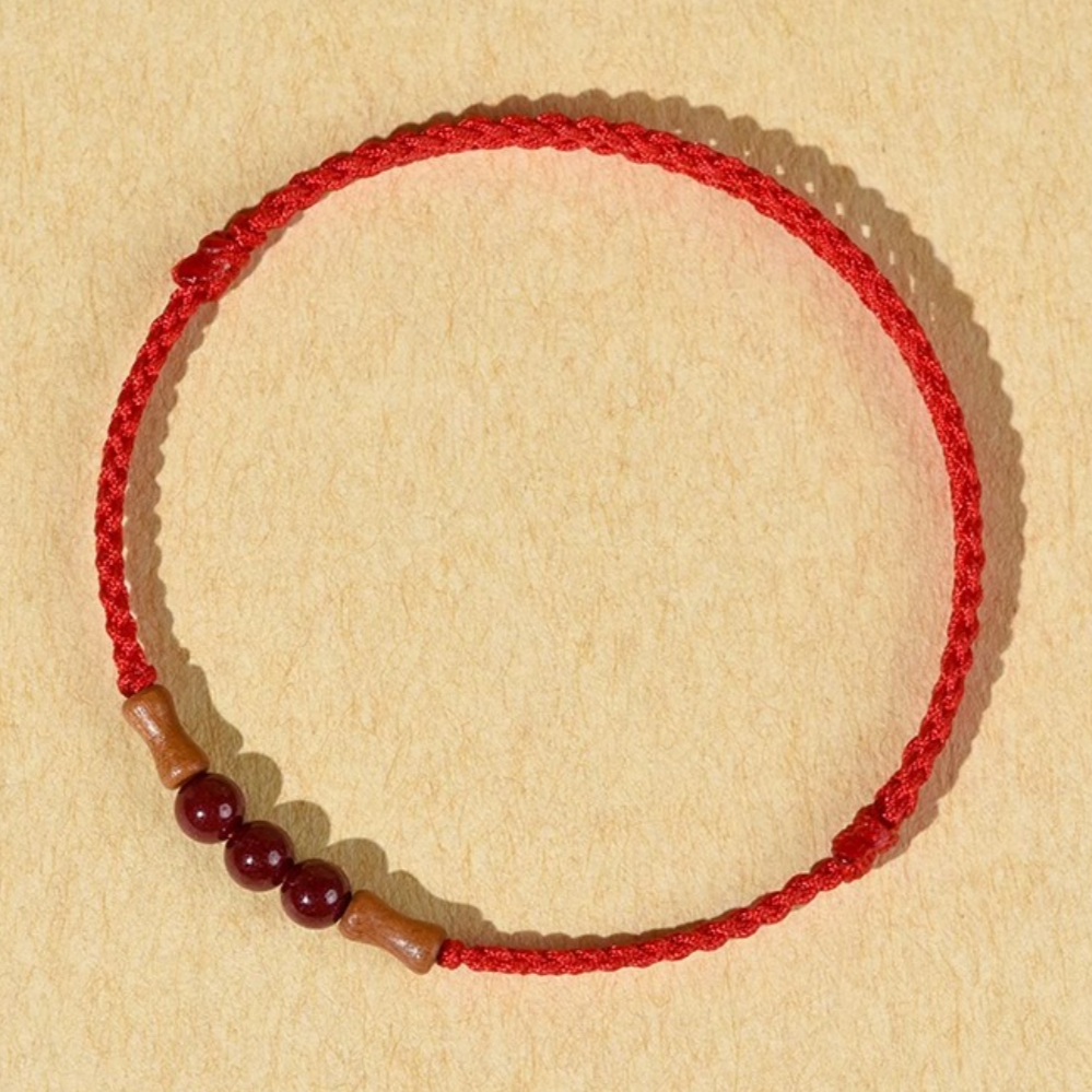 Cinnabar Peachwood Bamboo Red String Bracelet – Minimal Talisman (3 Colors)